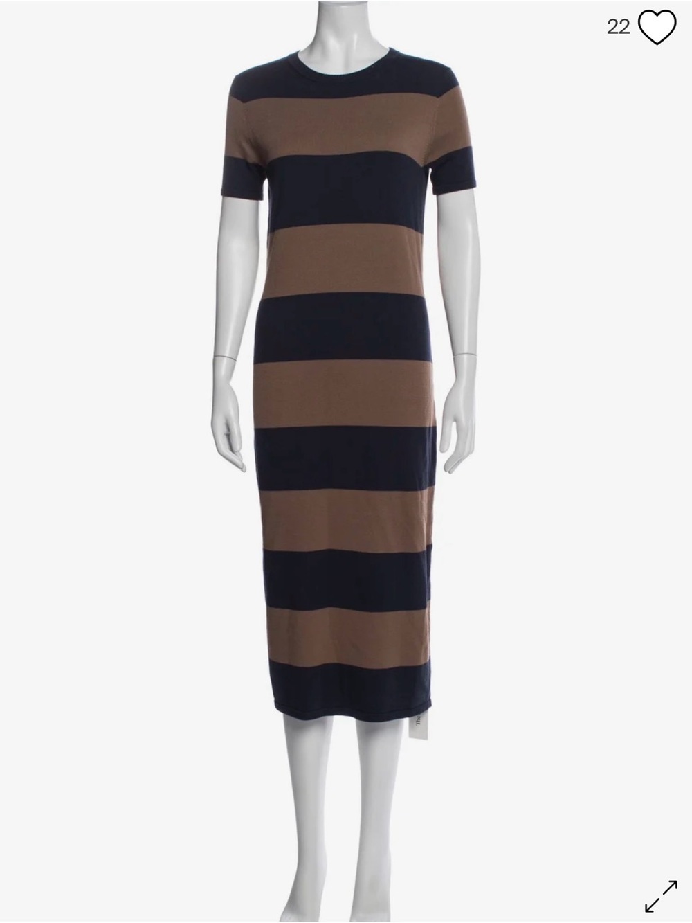 MaxMara Weekend Striped Short-Sleeve Midi sweater Dress in Navy and Brown